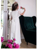 Flutter Sleeves Ivory Lace Chiffon Flower Girl Dress